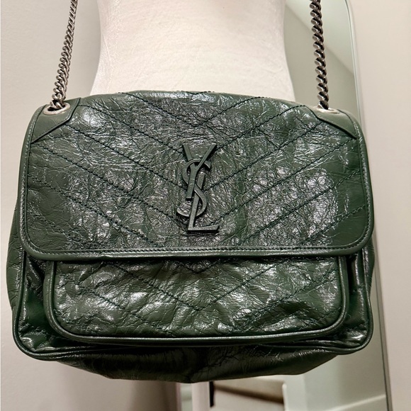 Yves Saint Laurent Handbags - Yves Saint Laurent Niki Medium Shoulder Bag in Green Leather